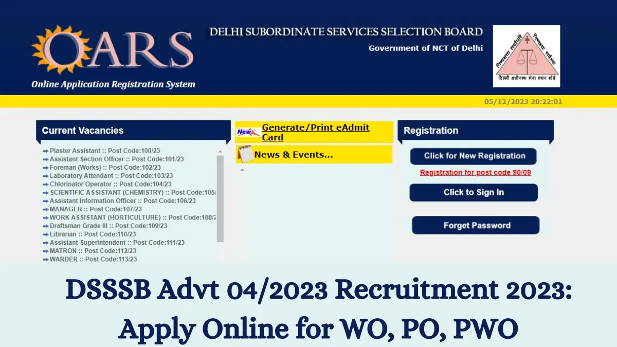 DSSSB Advt 042023 Recruitment 2023